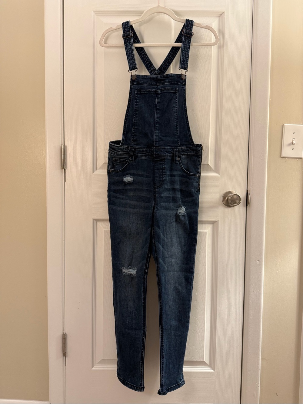 Celebrity Pink Denim Dark Wash Distressed Jean Skinny Overalls